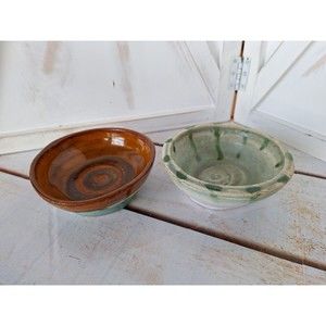 2 Studio Art Signed Pottery Bowl/Trinket Dishes Drip Glazed  5.25" Decorative